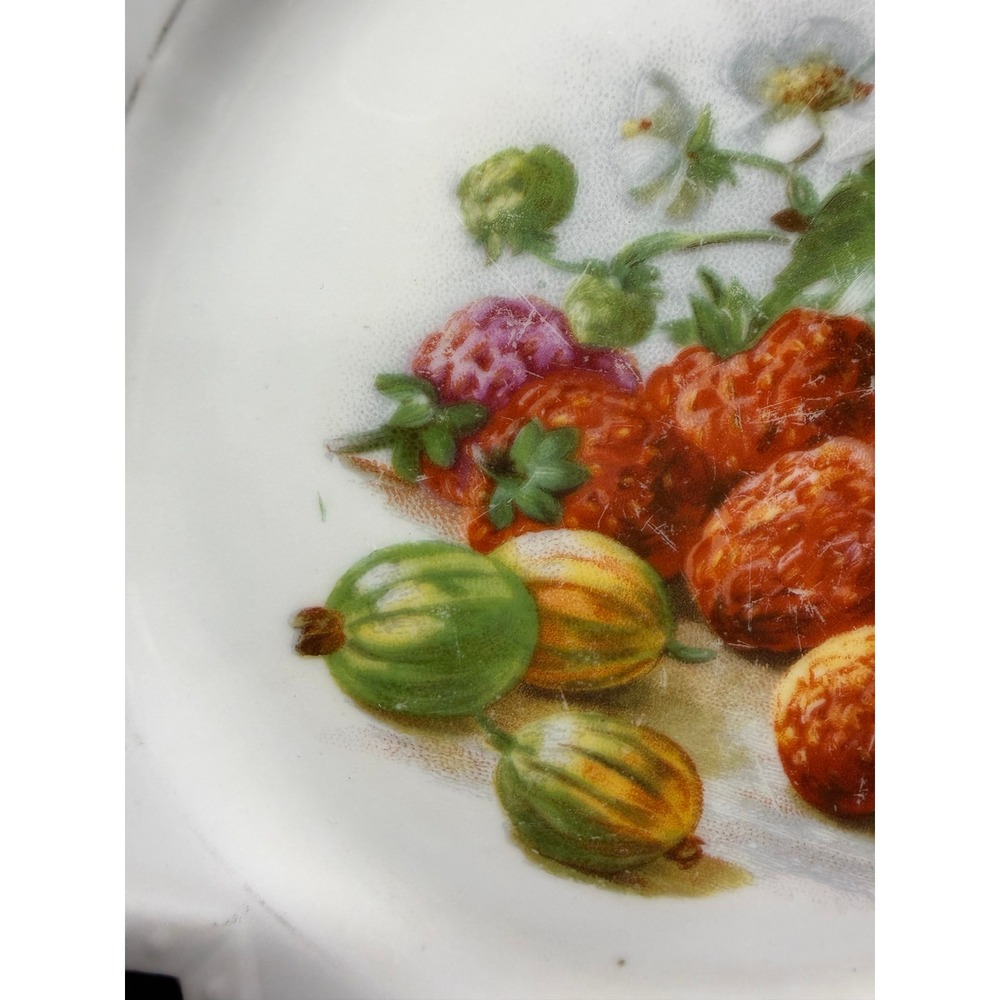 Antique German Reticulated Porcelain Plate Hand Painted StrawberriesGooseberries - Picture 6 of 10